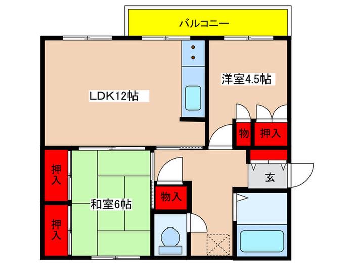 寺尾台 15号棟(2LDK/3階)の間取り写真