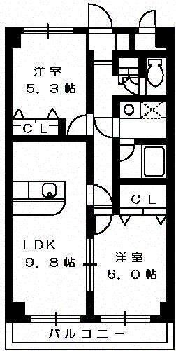 ヴァンベールS(2LDK/3階)の間取り写真