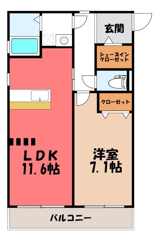 プレドゥラリヴィエール杜(1LDK/1階)の間取り写真