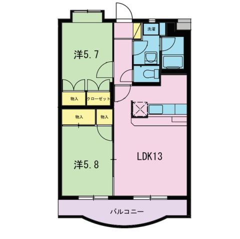 パーシモン(2LDK/2階)の間取り写真