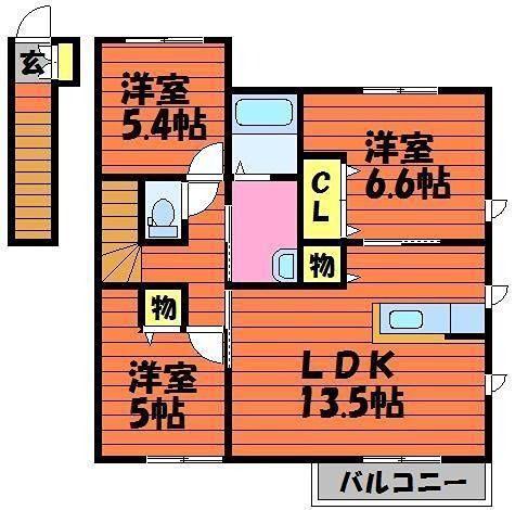プレインパインB(3LDK/2階)の間取り写真