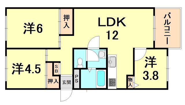 芦屋浜高層(3LDK/14階)の間取り写真