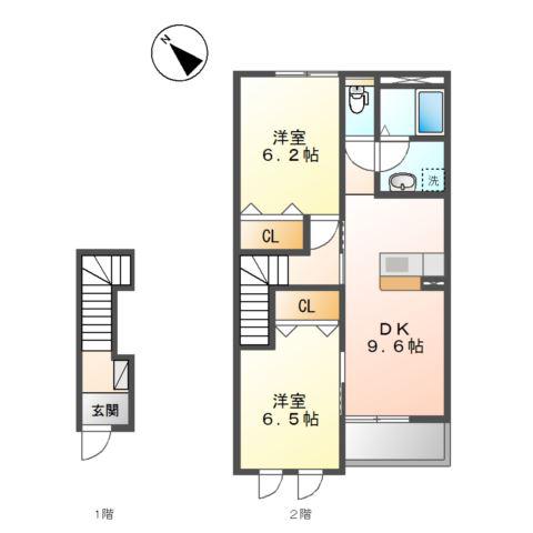 フラワーピーチ(2DK/2階)の間取り写真