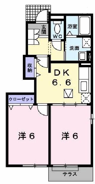 セレッソVIIエスタシオンB(2DK/1階)の間取り写真
