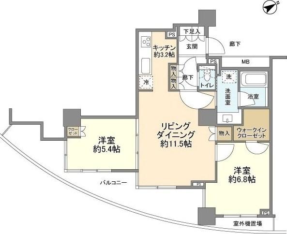 ドレッセ目黒インプレスタワー(2LDK/13階)の間取り写真