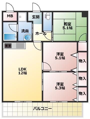 グローバルK(3LDK/3階)の間取り写真
