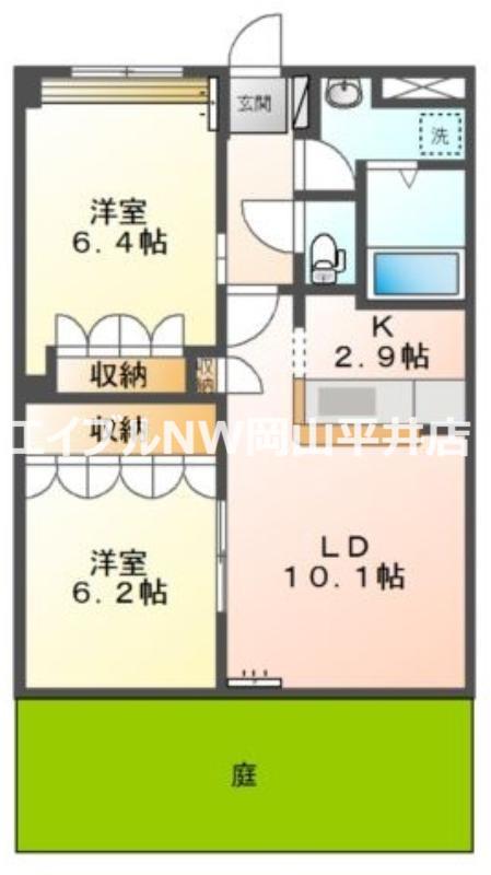 ミロワール弐番館(2LDK/1階)の間取り写真