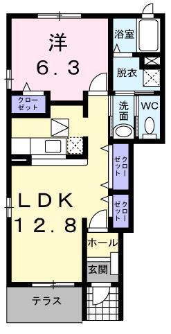 ヴィオラ メゾンII(1LDK/1階)の間取り写真