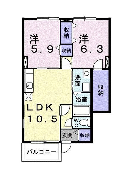 ブランシュ ネージュK A(2LDK/1階)の間取り写真