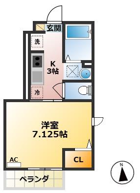 プロップテラス(1K/1階)の間取り写真