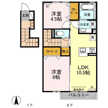 OWL HOUSE III(2LDK/2階)の間取り写真