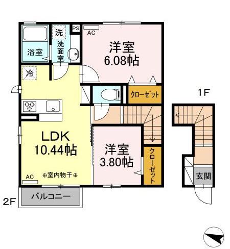 パークサイドアサミ A棟(2LDK/2階)の間取り写真