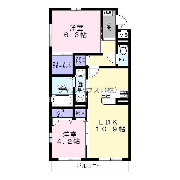 グランドシャーメゾン北花田S棟(2LDK/2階)の間取り写真