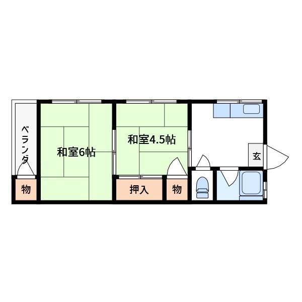 高橋ハイツ(2K/1階)の間取り写真