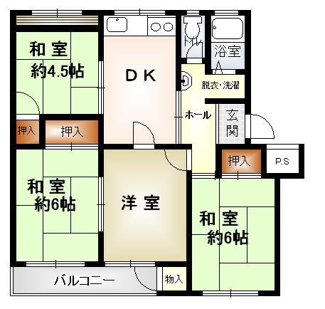 渦ヶ森コーポ7号館(4DK/2階)の間取り写真