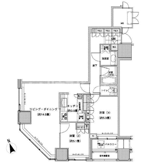 ウエストパークタワー池袋(2LDK/6階)の間取り写真