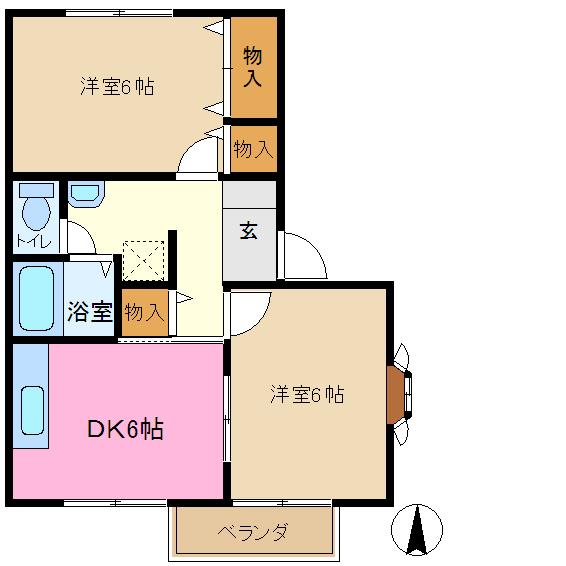 メゾンくりの木 B棟(2DK/2階)の間取り写真