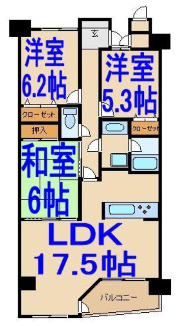 プレシーン野木ハイライズ(3LDK/8階)の間取り写真