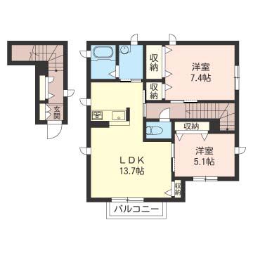クールヴェール・C(2LDK/2階)の間取り写真