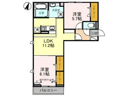 CREST吉川(2LDK/2階)の間取り写真