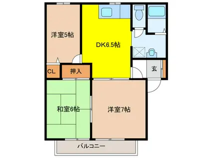 パークハイツ北洞C(3DK/2階)の間取り写真