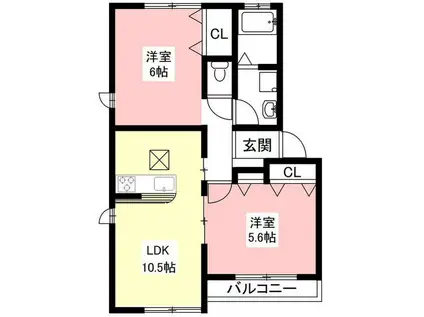 名鉄竹鼻線 竹鼻駅 徒歩15分 2階建 築10年(2LDK/2階)の間取り写真