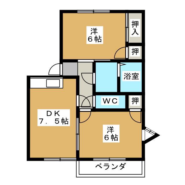 ブランドール丸子(2DK/2階)の間取り写真