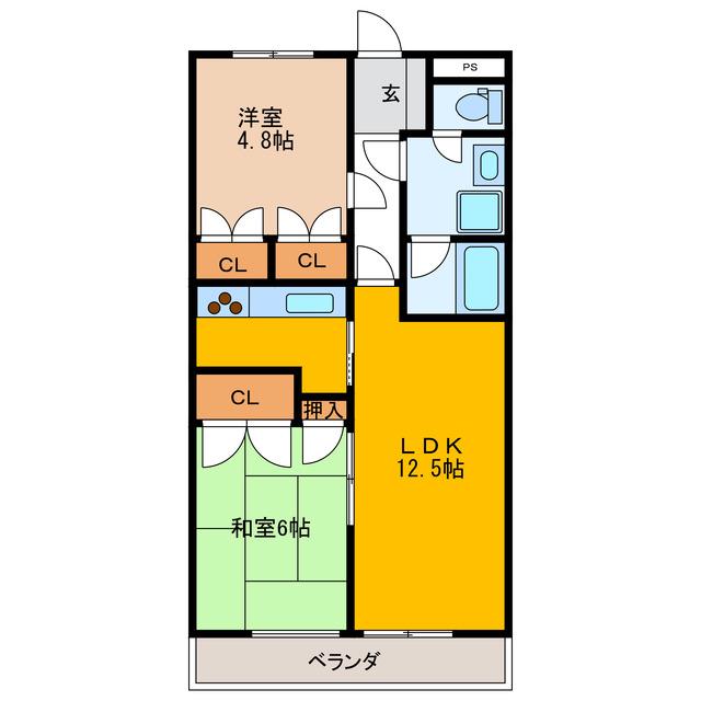 ナガラアンクレー(2LDK/3階)の間取り写真