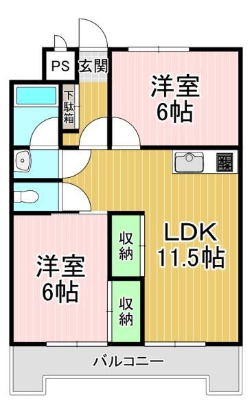 アクエルド長岡京(2LDK/1階)の間取り写真