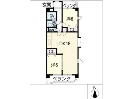 ピアレス高畑(2LDK/3階)の間取り写真