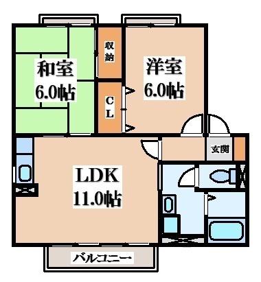 エクセレント山本(2LDK/2階)の間取り写真