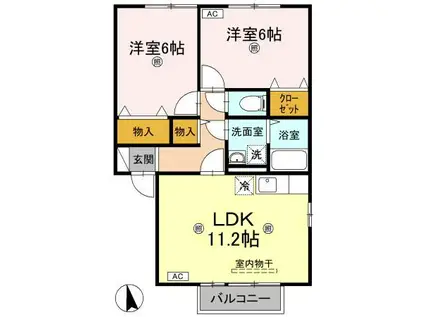 ユイマールガーデンII(2LDK/2階)の間取り写真