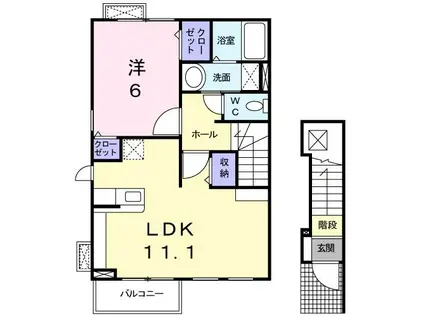 アツウミ レジデンス(1LDK/2階)の間取り写真