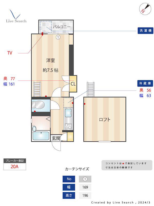 ライフネスト楓(1K/2階)の間取り写真