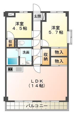 シャルムマスダIII(2LDK/1階)の間取り写真