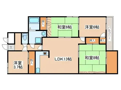シャトー明石(4LDK/2階)の間取り写真
