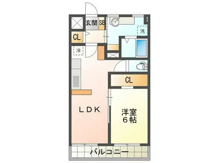 ロジュマン九の城(1LDK/4階)の間取り写真