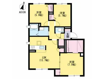 ラ・リュミエール月出(3LDK/1階)の間取り写真