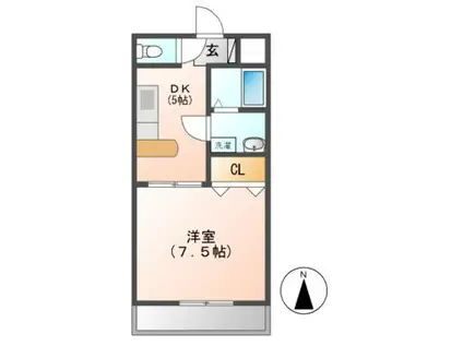 グリーンヒル(1DK/2階)の間取り写真