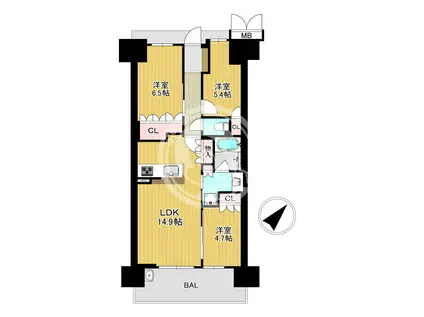 大阪ベイレジデンス(3LDK/14階)の間取り写真