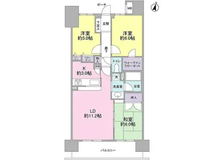 グランカーサ新小岩(3LDK/3階)の間取り写真