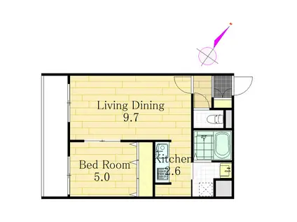 ウエスト KNOLL壱番館(1LDK/4階)の間取り写真