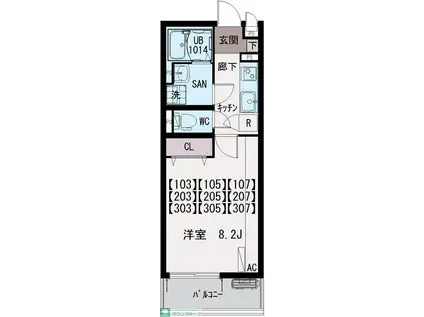 イクシオ笠間II(1K/1階)の間取り写真