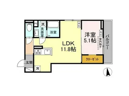 トリシア居町(1LDK/2階)の間取り写真