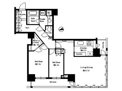 パークタワー芝浦ベイワードアーバンウイング(2LDK/13階)の間取り写真