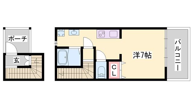 神戸電鉄粟生線 志染駅 徒歩5分 2階建 築19年(1K/1階)の間取り写真