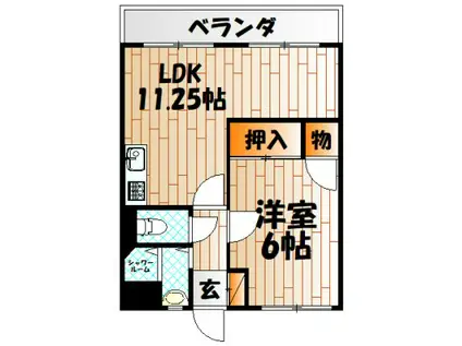 アリエスきふね(1LDK/3階)の間取り写真