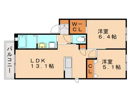 サンパティーク・アイ A棟(2LDK/2階)の間取り写真