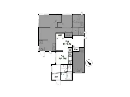 若林テラスハウス(1DK/1階)の間取り写真