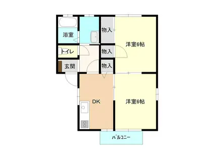 セゾンパルク中央通(2DK/1階)の間取り写真
